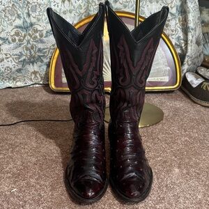 GUC Panhandle Black Burgundy Western Ostrich Boots Broken In Lots of Life Left!
